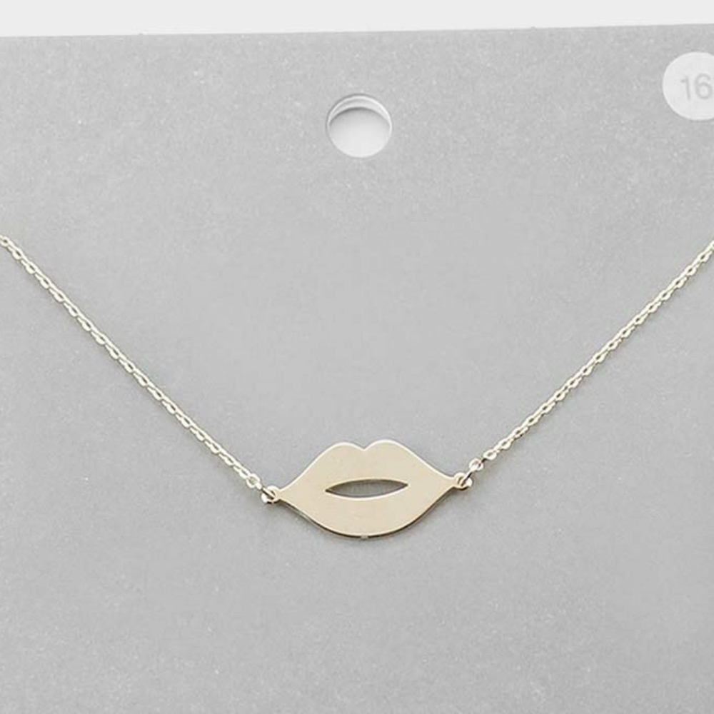 Gold Kiss Lip Charm Pendant Necklace Chain